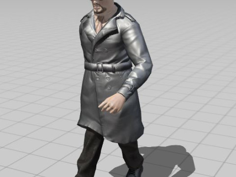 3D Character Model Middle-Aged Man in Trench Coat Model 3D