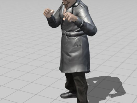 3D Character Model Middle-Aged Man in Trench Coat Model 3D