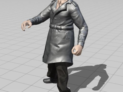 3D Character Model Middle-Aged Man in Trench Coat Model 3D