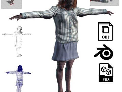 Rigged Animated Zombie Woman 3D Character 3D Модель