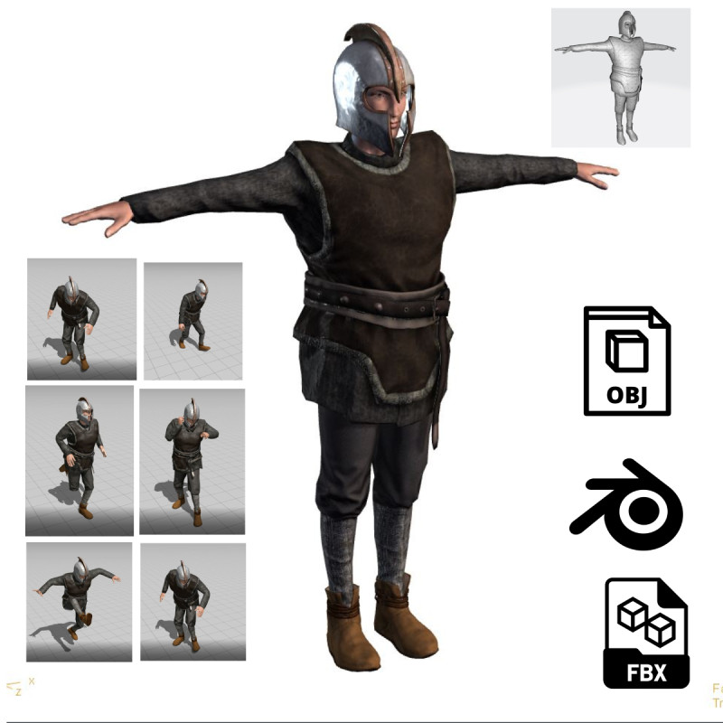 Low Poly Fantasy Warrior Rigged Animated 3D Model .c4d .max .obj .3ds .fbx .stl .blend 