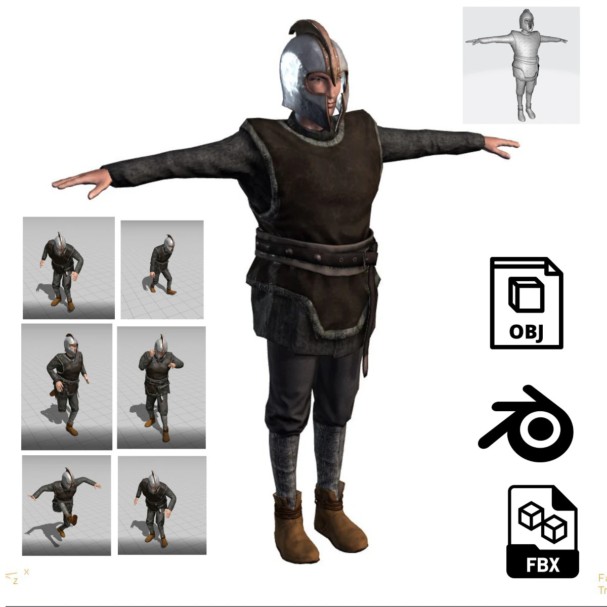 Low Poly Fantasy Warrior Rigged Animated 3D Model .c4d .max .obj .3ds .fbx .stl .blend 