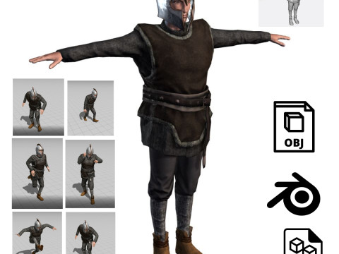 Low Poly Fantasy Warrior Rigged Animated 3D Модель