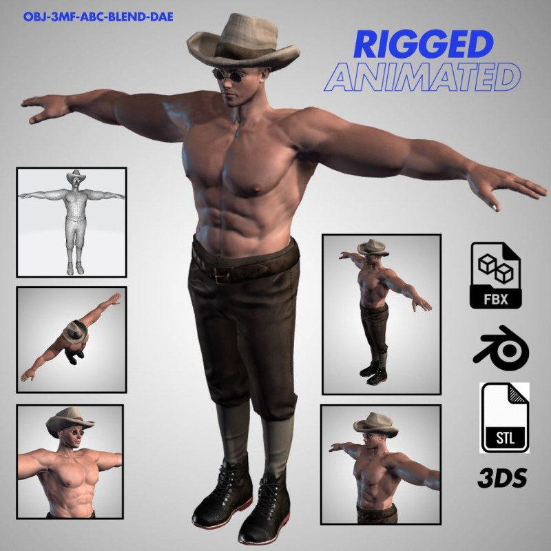 Male Character Bundle Rigged Animated s Low-poly Model 3D .c4d .max .obj .3ds .fbx .stl .blend