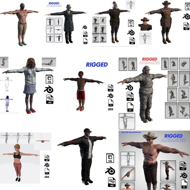 3D Character Model Pack Rigged Animated Game Ready Modelo 3D .c4d .max .obj .3ds .fbx .stl .blend