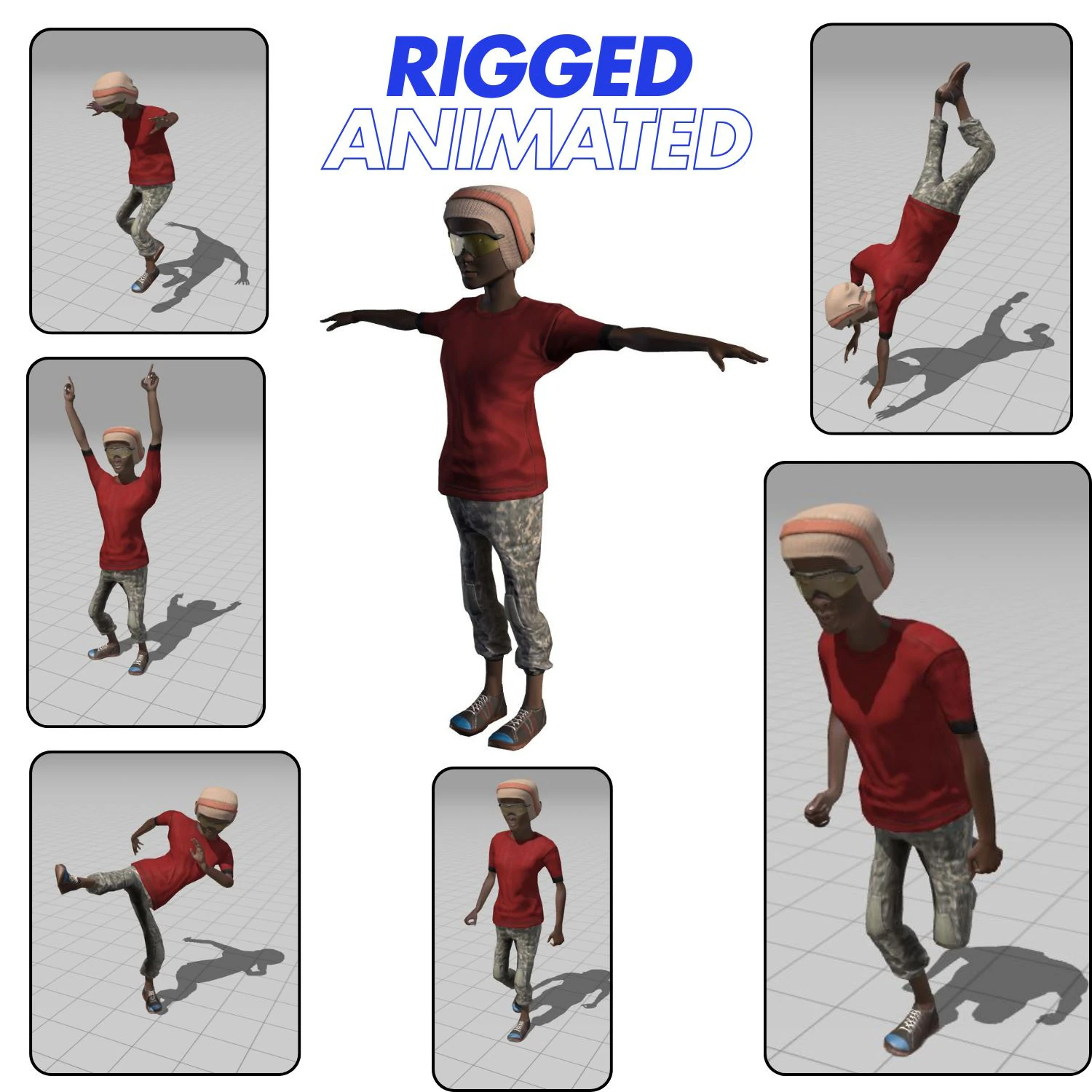 Game-Ready Rigged Animated 3D Character Casual Urban Male Unity Unreal Compatible 3D Model .c4d .max .obj .3ds .fbx .stl .blend 