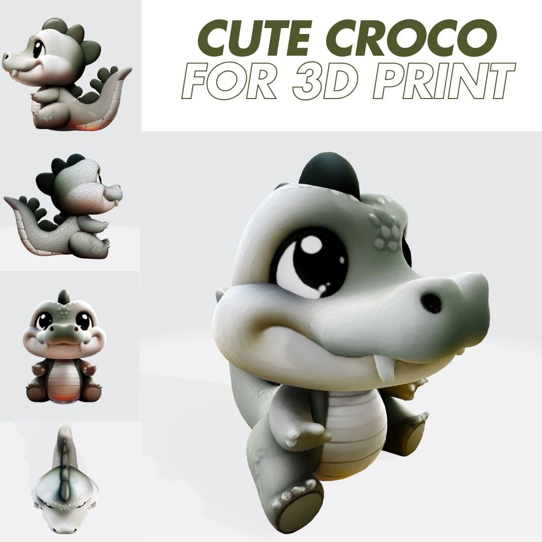 Cute Cartoon Crocodile 3D Print Ready Model 3D Print Model .c4d .max .obj .3ds .fbx .stl .blend 