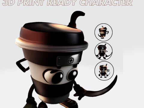Cute Cappuccino Assassin 3D Print Ready Character fbx blend dae obj 3Dプリントモデル
