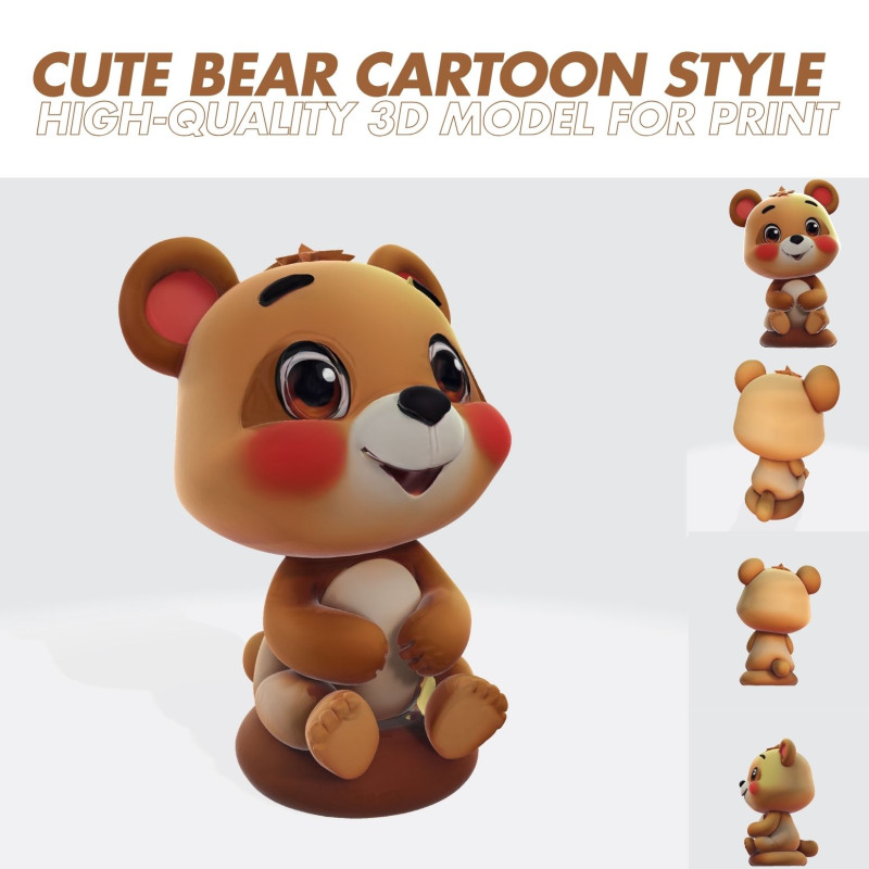 Cute Cartoon Bear High-Resolution Character for Printing VR 3D Druckmodell .c4d .max .obj .3ds .fbx .stl .blend