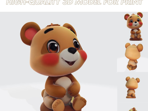 Cute Cartoon Bear High-Resolution Character for Printing VR Model do druku 3D
