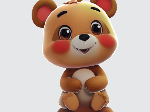 Cute Cartoon Bear High-Resolution Character for Printing VR 3D Druckmodell