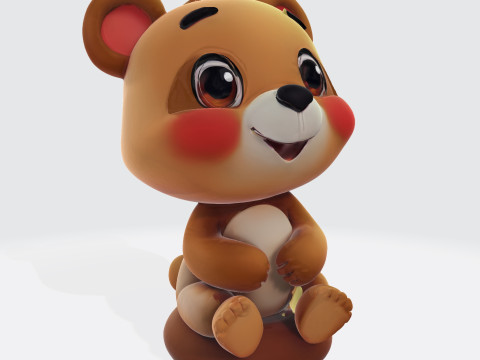 Cute Cartoon Bear High-Resolution Character for Printing VR 3D Druckmodell