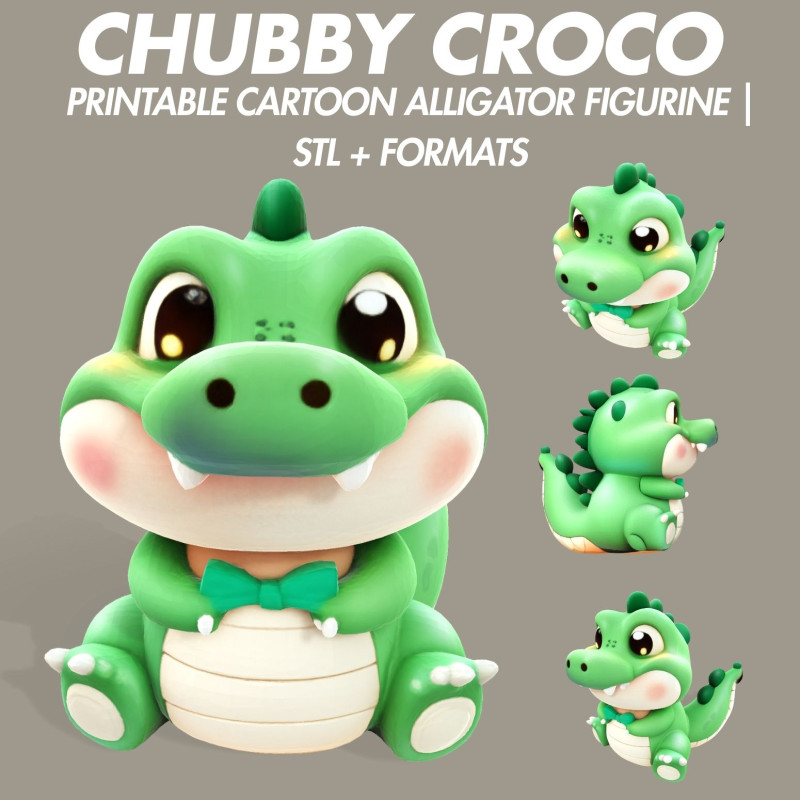 Chubby Croco Printable Cartoon Alligator Figurine 3D printmodel .c4d .max .obj .3ds .fbx .stl .blend