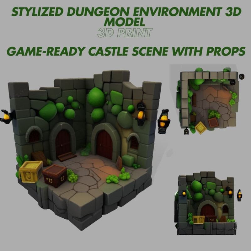 Stylized Dungeon 3D Environment Modular Fantasy Scene Low-poly 3Dプリントモデル .c4d .max .obj .3ds .fbx .stl .blend