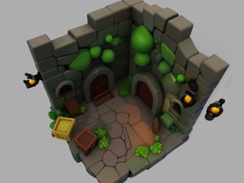 Stylized Dungeon 3D Environment Modular Fantasy Scene Low-poly 3Dプリントモデル