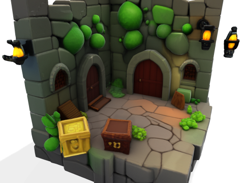 Stylized Dungeon 3D Environment Modular Fantasy Scene Low-poly 3Dプリントモデル