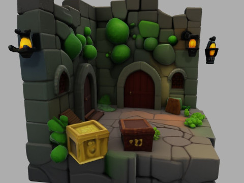 Stylized Dungeon 3D Environment Modular Fantasy Scene Low-poly 3Dプリントモデル