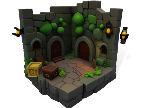 Stylized Dungeon 3D Environment Modular Fantasy Scene Low-poly 3Dプリントモデル