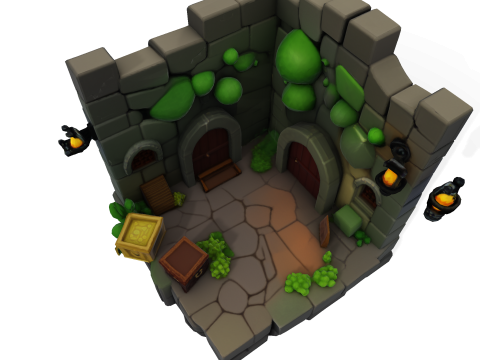 Stylized Dungeon 3D Environment Modular Fantasy Scene Low-poly 3Dプリントモデル