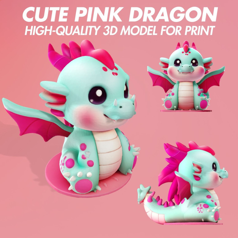 Cute Pink Dragon for Print 3D Print Model .c4d .max .obj .3ds .fbx .stl .blend 