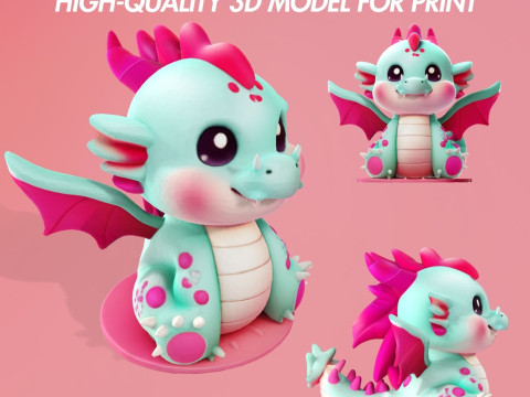 Cute Pink Dragon for Print 3D Print Model