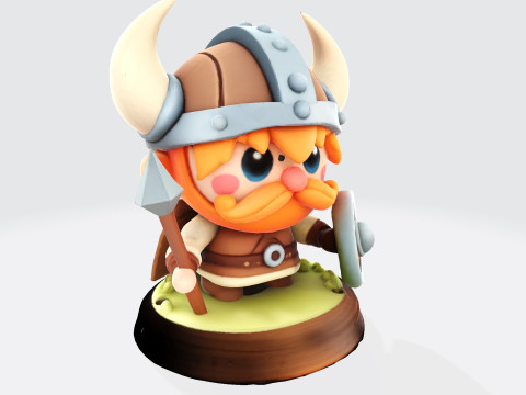 Cute Cartoon Viking Warrior - Optimized for 3D Printing 3D print model Modello di stampa 3D