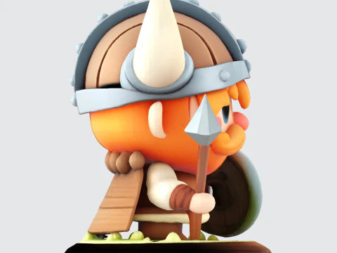 Милый мультяшный воин-викинг - оптимизирован для 3D-печати Модель для 3D-печати 3D Принт Модель