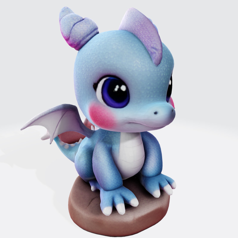 Cute Baby Blue Dragon Ready for 3D Printing Digital Art 3Dプリントモデル .c4d .max .obj .3ds .fbx .stl .blend