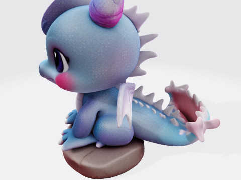 Cute Baby Blue Dragon Ready for 3D Printing Digital Art 3Dプリントモデル