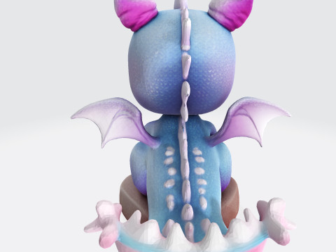 Cute Baby Blue Dragon Ready for 3D Printing Digital Art 3Dプリントモデル