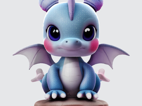 Cute Baby Blue Dragon Ready for 3D Printing Digital Art 3Dプリントモデル