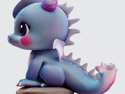 Cute Baby Blue Dragon Ready for 3D Printing Digital Art 3Dプリントモデル
