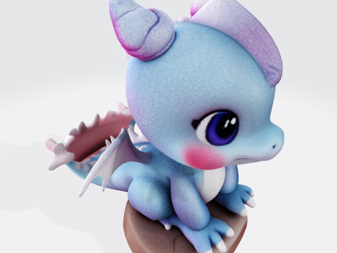 Cute Baby Blue Dragon Ready for 3D Printing Digital Art 3Dプリントモデル