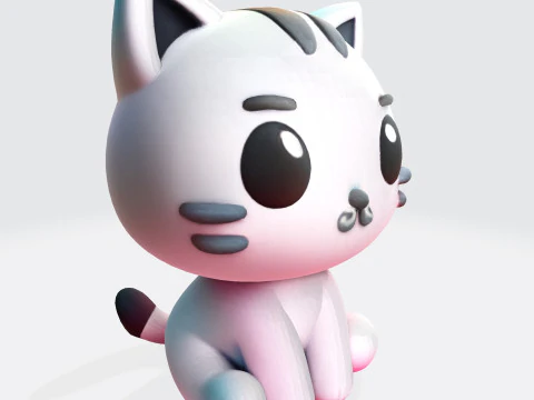 Schattige cartoonkat geoptimaliseerd voor 3D-print digitale kunst 3D printmodel