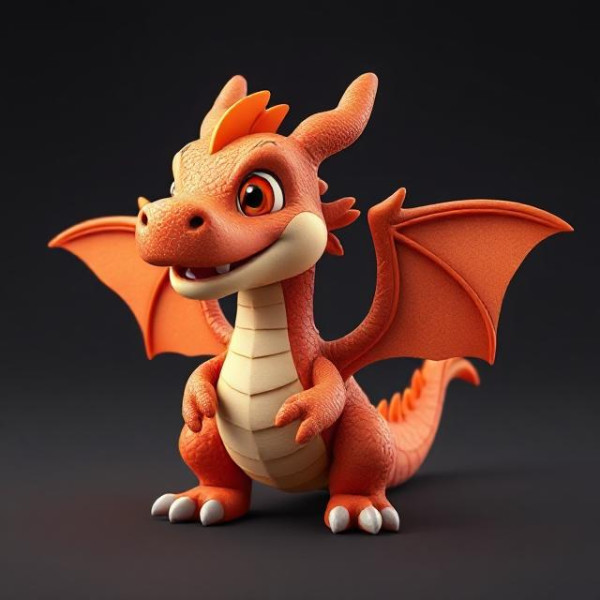 Adorable Orange Dragon 3D Baskı Modeli .c4d .max .obj .3ds .fbx .stl .blend