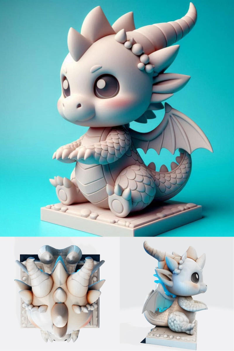 Cute Baby Dragon Figurine High-Poly for Printing Animation Collectibles 3Dプリントモデル .c4d .max .obj .3ds .fbx .stl .blend
