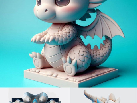 Cute Baby Dragon Figurine High-Poly for Printing Animation Collectibles 3D 프린트 모델