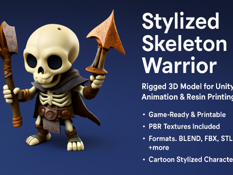 Cartoon Skeleton Warrior Stylized 3D Game Print Model 3D Model Cetak 3D