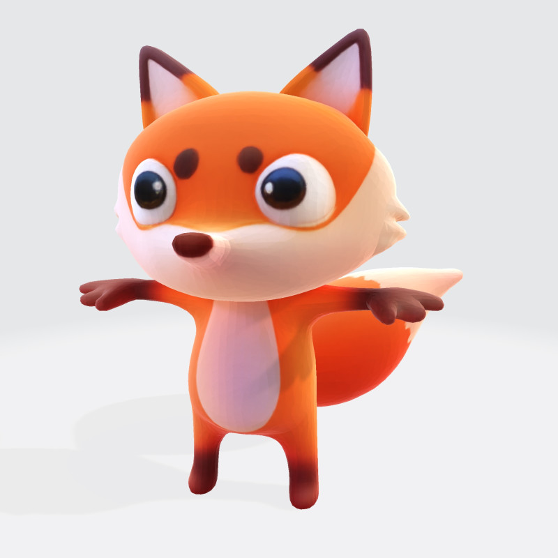 Adorable cartoon-style fox in T-pose 3D Модель .c4d .max .obj .3ds .fbx .stl .blend 