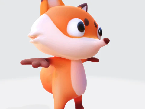 Adorable cartoon-style fox in T-pose 3D Model