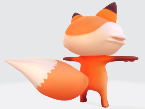 Adorable cartoon-style fox in T-pose 3D Model