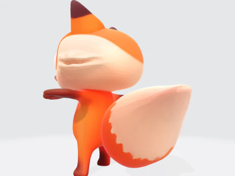 Adorable cartoon-style fox in T-pose 3D Model