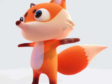 Adorable cartoon-style fox in T-pose 3D Model