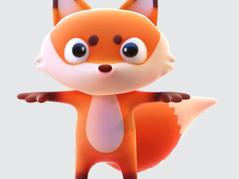 Adorable cartoon-style fox in T-pose 3D Модель