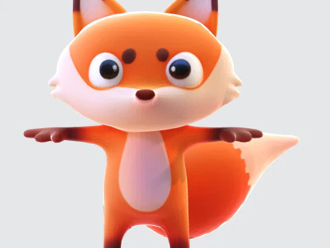 Adorable cartoon-style fox in T-pose 3D Model