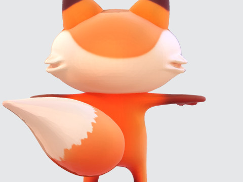 Adorable cartoon-style fox in T-pose 3D Модель