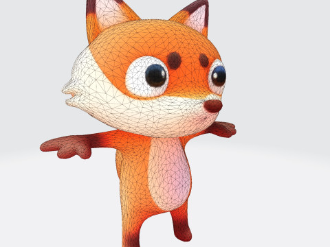 Adorable cartoon-style fox in T-pose 3D Модель