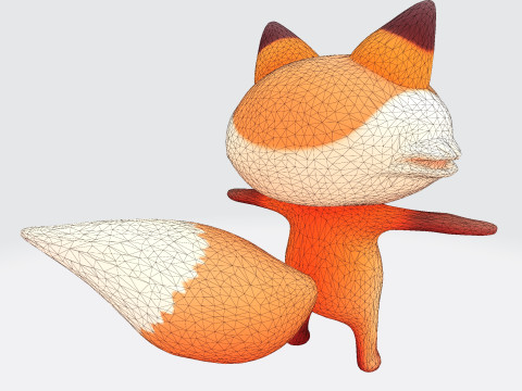 Adorable cartoon-style fox in T-pose 3D Модель