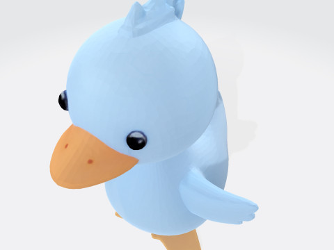 Cartoon Blue Duck Rigged for Animation Games and 3D Printing 3D Model