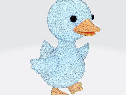 Cartoon Blue Duck Rigged for Animation Games and 3D Printing 3D Model
